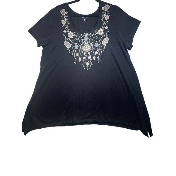 Terre Bleue Tops - Terre Bleue Black Grey Floral Embroidery Boho Cotton Tunic Top Women XL *